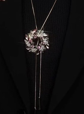 秋冬可抽拉圆形彩色毛衣链时尚气质百搭小众设计感精美挂件毛衣链