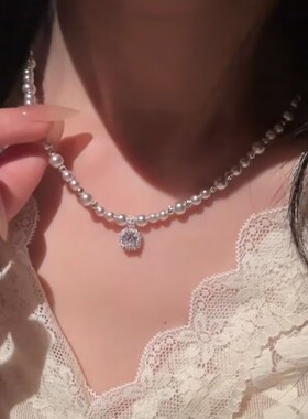 法式复古方糖珍珠项链女高级感