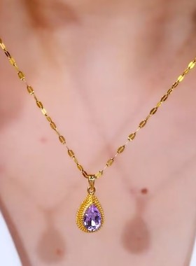 时尚紫色水滴榴莲吊坠项链女网红轻奢气质时尚百搭精致甜美项链女