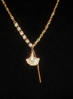 秋冬金色银杏叶毛衣链女轻奢小众设计高级感小众设计感精美毛衣链