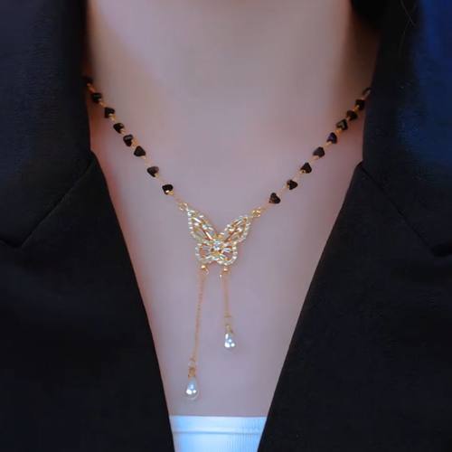 金色蝴蝶流苏项链女轻奢百搭