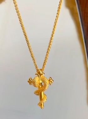 时尚金色灵蛇十字权杖项链女复古精致小众设计感轻奢气质百搭项链