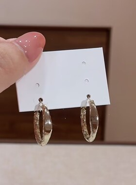 秋冬新款银色碎冰纹圈圈耳圈