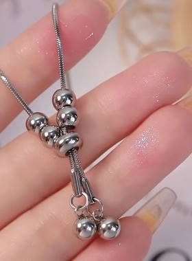 时尚银色圆球可抽拉调节毛衣链网红爆款轻奢小众设计感长款毛衣链