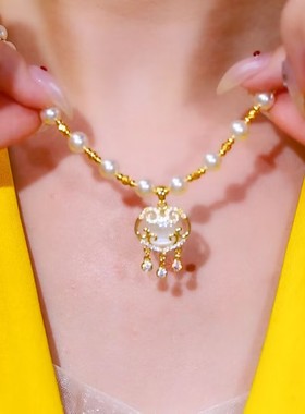 时尚如意平安锁珠珠项链女网红爆款轻奢气质小众设计感精美耳环女