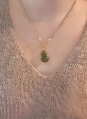 新中式绿色葫芦串珠项链女高级感