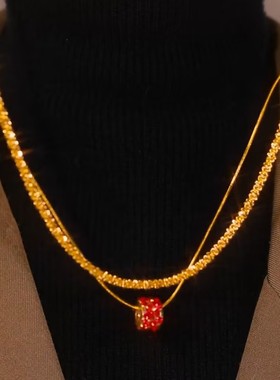 高级感双层红色路路通小蛮腰项链网红叠戴气质轻奢百搭毛衣项链女