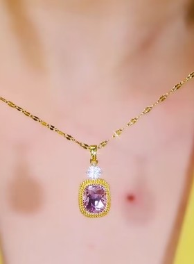时尚方块紫色水滴榴莲项链女网红爆款轻奢气质高级感精美锁骨链女