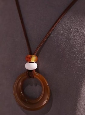 秋冬咖色圆圈编绳毛衣链