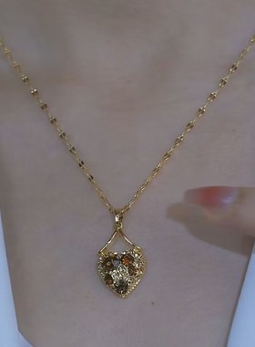 超闪美拉德咖色镶钻爱心项链网红爆款轻奢气质百搭小众设计感项链