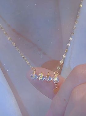 高级感钛钢一生一世吊坠项链女抖音超闪水晶锆石锁骨链2022新款潮