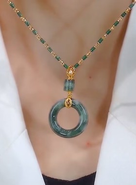 抖音同款绿色平安扣圆环吊坠毛衣链女网红爆款轻奢气质百搭项链女