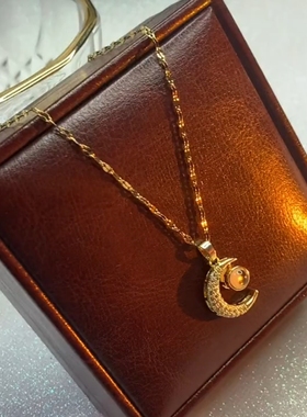 钛钢月亮微镶吊坠项链女网红投影轻奢小众设计感锁骨链2022新款潮