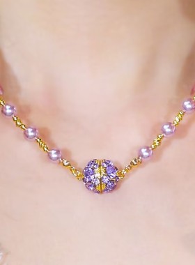 时尚紫色吸铁石钻球珠珠项链网红爆款轻奢气质百搭小众设计感项链