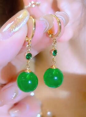 超仙猫眼石绿色圆球耳环耳扣简约设计感百搭气质耳环女2024新款潮