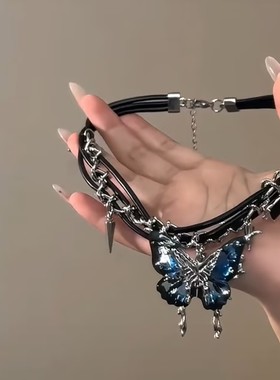 辣妹风甜酷渐变蝴蝶项链女新款小众设计高级感网红爆款精美颈链女