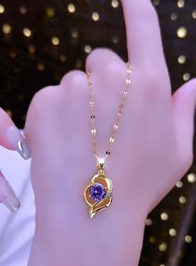 超闪心心相印紫色锆石项链精致高级轻奢网红爆款锁骨链2024新款潮