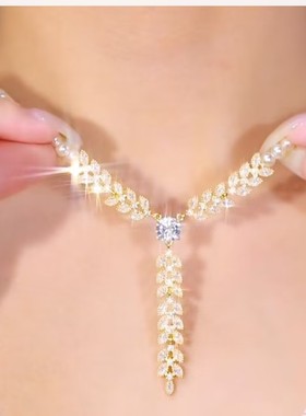 超闪锆石麦穗流苏珠珠项链女网红爆款百搭气质穗穗平安精美项链女