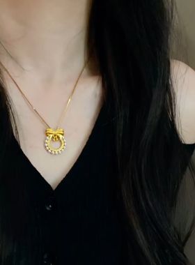 超闪蝴蝶结花环项链女网红爆款轻奢时尚气质精美甜美百搭项链女