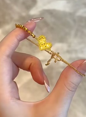 新款金色碎碎冰爱心转运珠手链