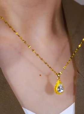 新款超闪白色天使之眼锆石榴莲水滴项链女网红爆款轻奢气质锁骨链