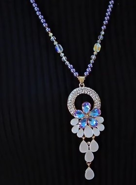 彩色花朵水滴毛衣链女