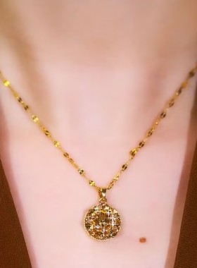 时尚咖色圆盘项链女网红爆款优雅精致轻奢百搭小众设计感项链女