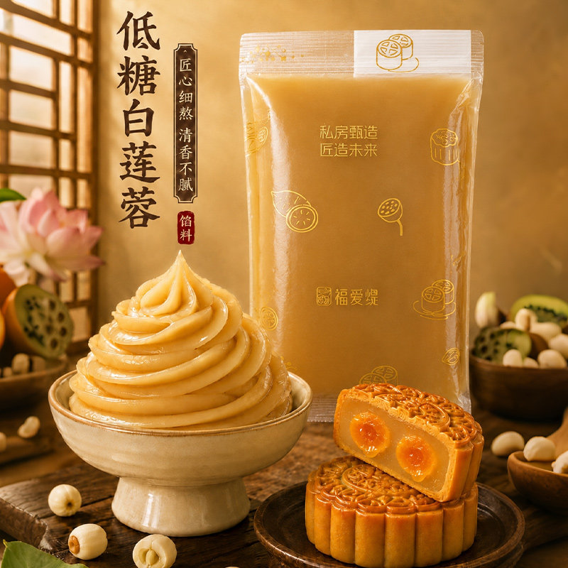 福爱缇纯正白莲蓉传统广式莲蓉蛋黄月饼中秋馅料蛋黄酥桃山皮月饼