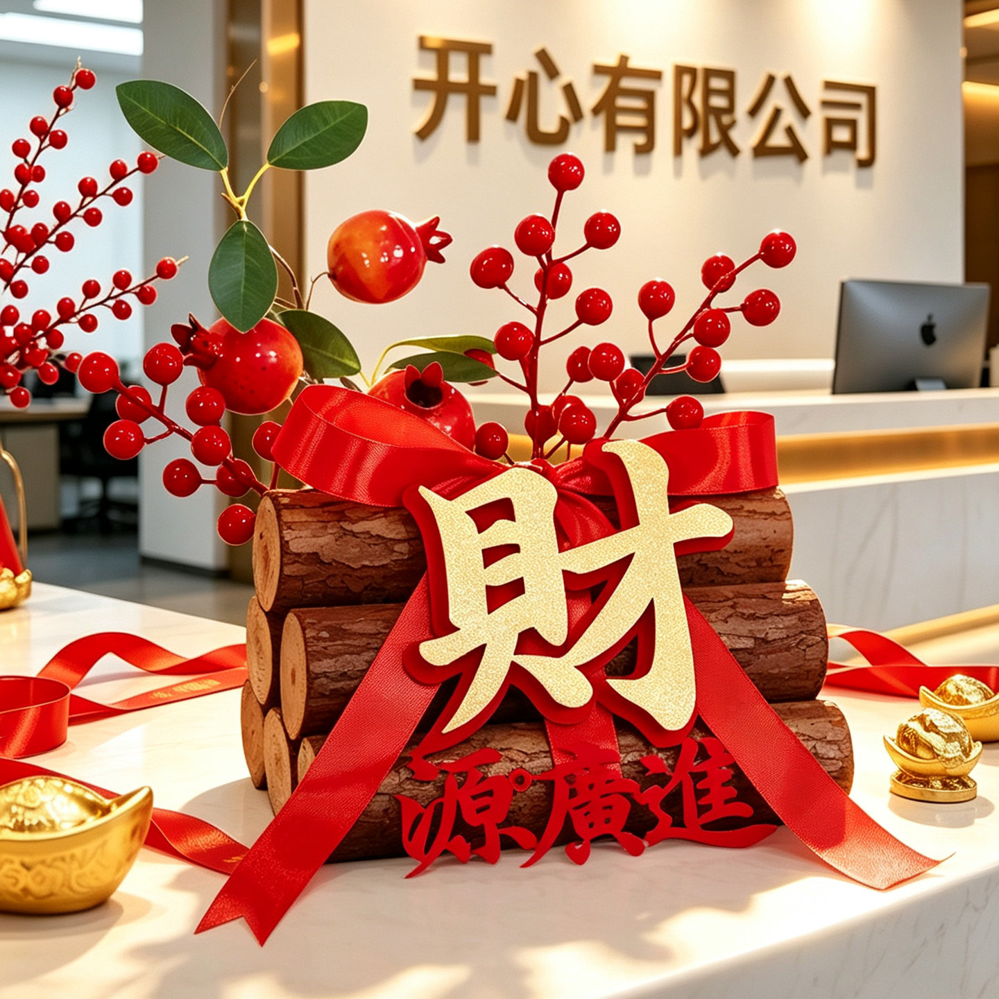 开业大吉木柴创意桌面财源广进招财摆件公司开张开业氛围装饰布置