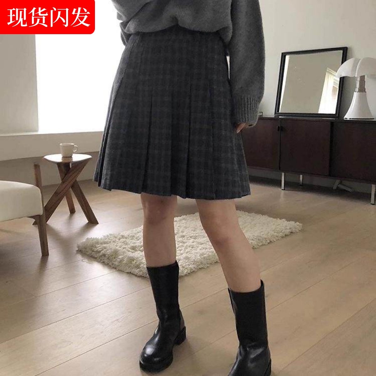 毛呢胯大腿粗中长款百褶裙大码灰色格子a字裙女冬季配靴子半身裙,女装/女士精品,半身裙,淘宝优惠券,粉丝福利购,淘宝优惠卷