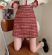 红格A字半身裙大码 高腰裙子ins学院风短裙加厚秋冬毛呢格子包臂裙