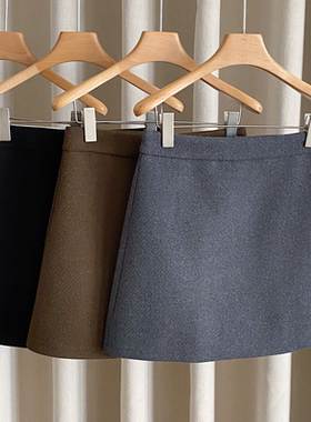 复古加厚灰色半身裙大码毛呢a字短裙秋冬百搭防走光小个子包臂裙