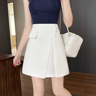 胖mm高级感白色短裙小个子韩版 遮肚裙女夏梨形身材a字半身裙 西装