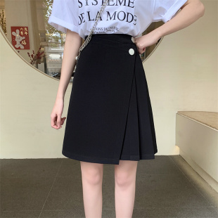 百褶裙女中长款秋季百搭A字裙大码包臂遮肚子中裙不规则半身裙裤