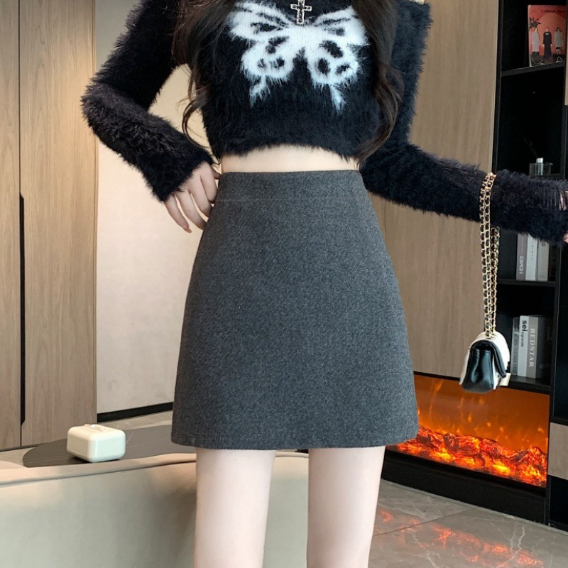 羊毛裙毛呢半裙女秋冬显瘦半身裙