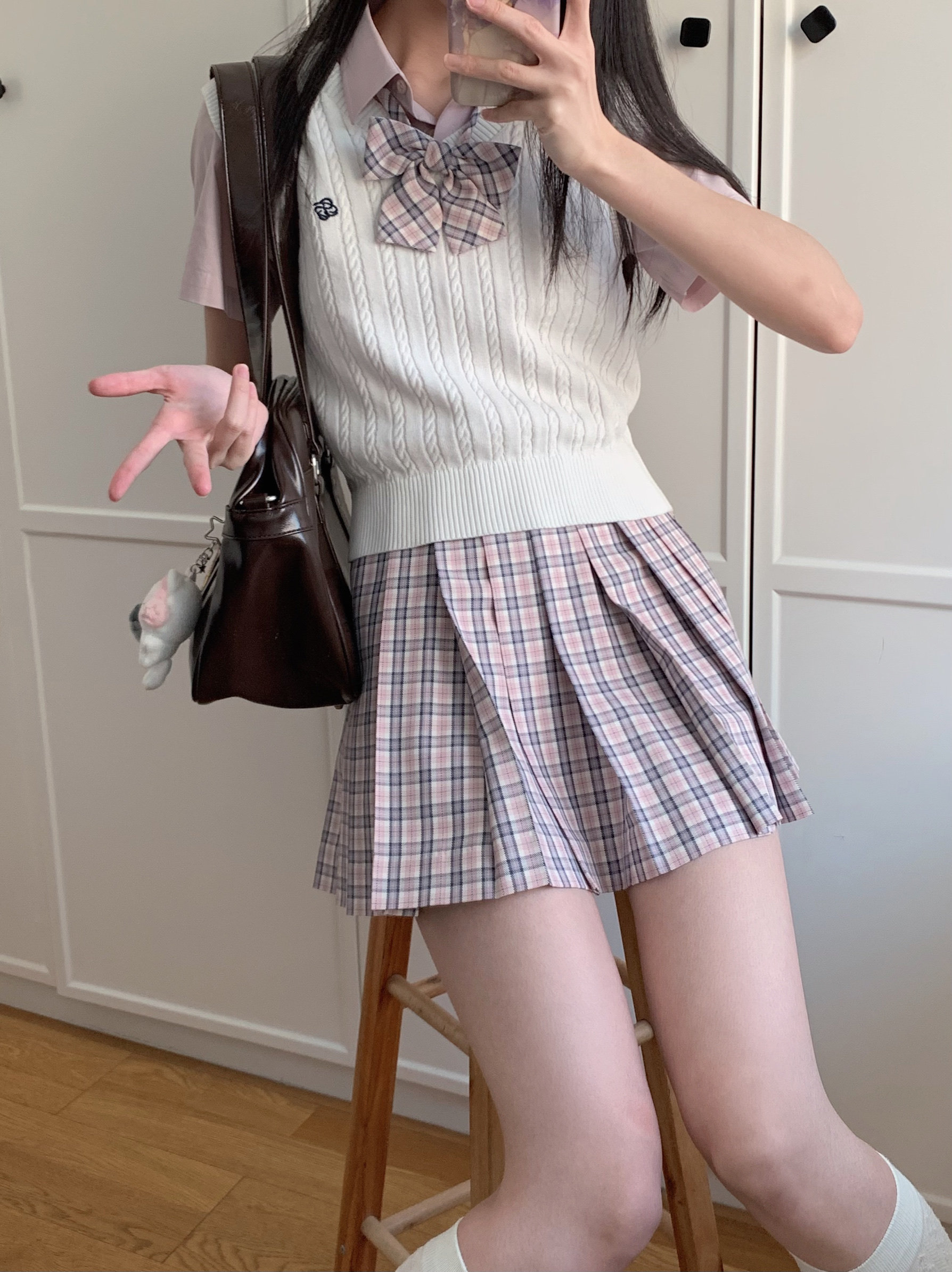 【初恋】jk格裙原创制服裙粉格校供感半身裙正品学院风百褶裙现货
