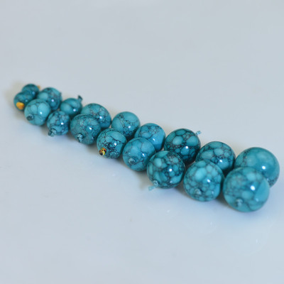 原矿天然绿松石网花老型圆珠串珠散珠配珠隔珠腰珠鼓珠对珠菩提子