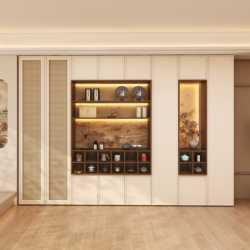 宋式美学中式风景画实木书柜