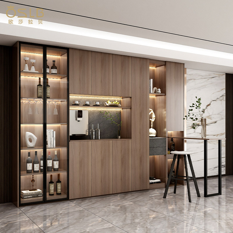 2023新款网红餐边柜酒柜一体靠墙高柜到顶现代简约侘寂风吧台柜子
