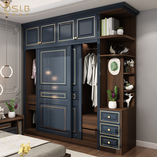 轻奢推拉门衣柜现代简约家用卧室小户型欧式实木两门移门衣橱定制