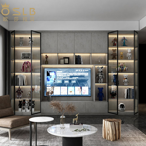 北欧轻奢实木电视柜背景墙柜定制