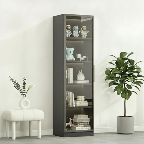 实木书柜靠墙一体玻璃门储物书架