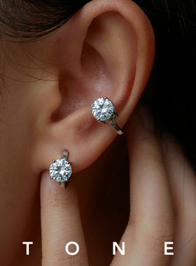 TONE 黑标 通体纯银超闪莫桑钻圈耳夹百搭气质精致耳骨夹耳钉耳扣
