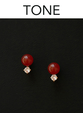 TONE原创 天然红玛瑙锆石钻耳夹蚊香盘高级感中式气质无耳洞耳钉