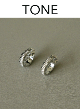 TONE绸缎光泽银色耳圈耳夹蚊香盘高级感简约精致气质无耳洞女耳钉