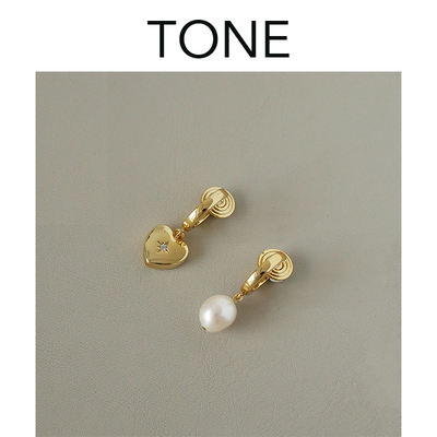 TONE天然巴洛克珍珠不对称耳夹