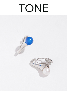 TONE克莱因蓝色玉髓珍珠耳夹蚊香盘高级感简约冷淡风小众无耳洞女
