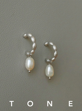 TONE原创手工拉丝天然珍珠耳夹清冷小众气质简约无耳洞耳圈耳钉