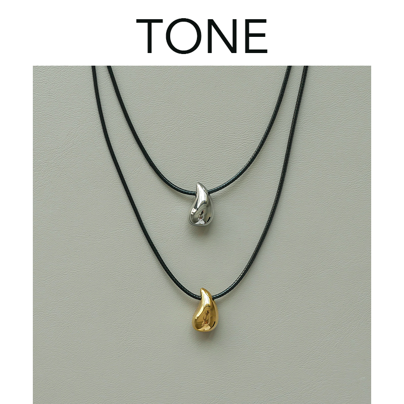 TONE精细抛光面水滴皮绳长项链