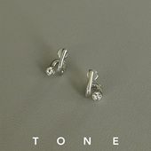 TONE银色线条5A锆石钻耳夹硅胶球高级感简约小众百搭无耳洞女耳钉
